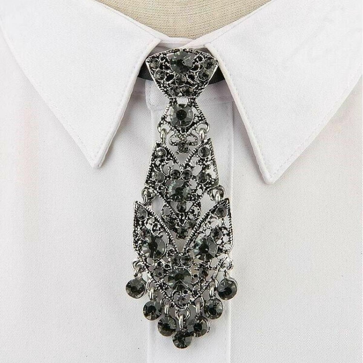 Stunning unisex silver plated celebrity crystal neck tie design event party wear