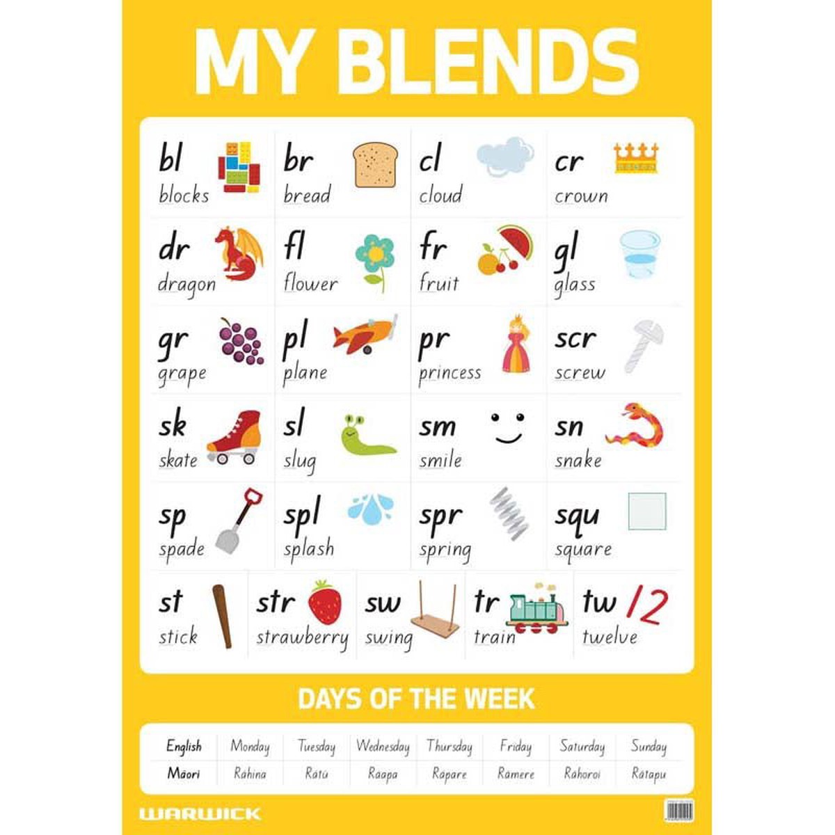 Warwick My Literacy Poster, Blends, 594mm x 841mm, Laminated