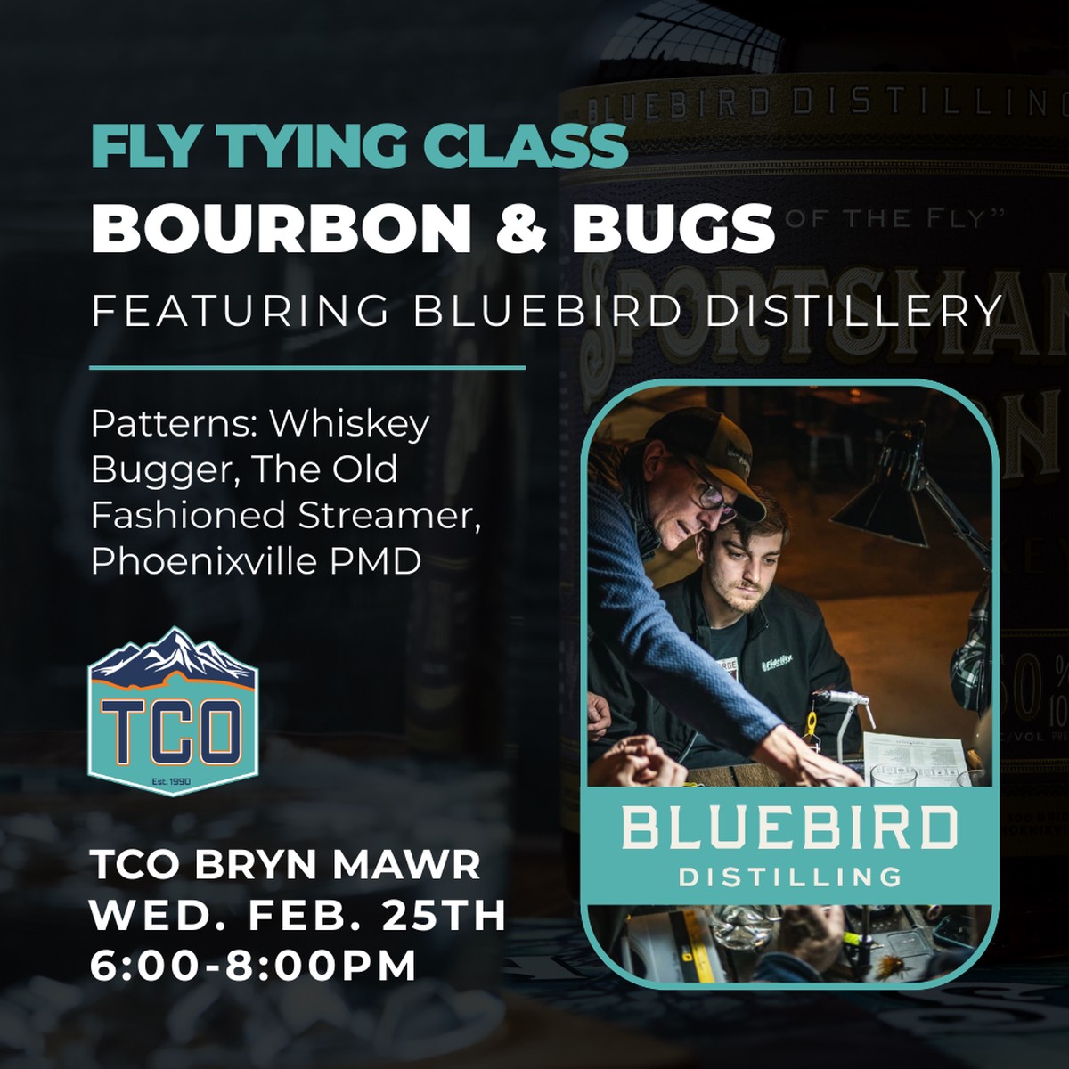 TCO Fly Tying Class: Join Bluebird Distillery at TCO Bryn Mawr for Bourbon and Bugs