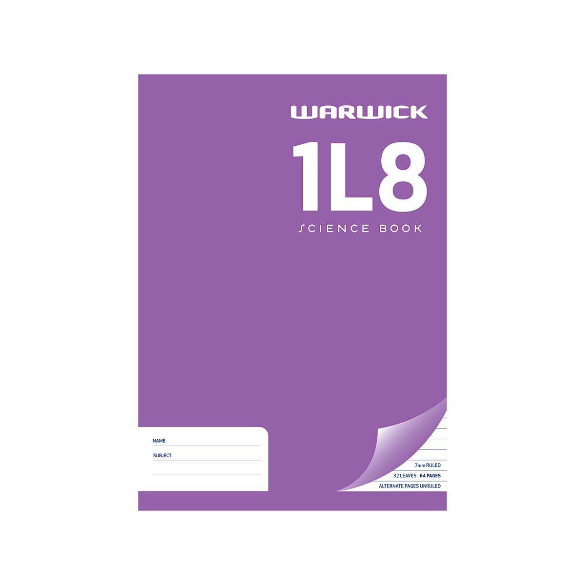 Warwick 1L8 Exercise Book, 36 Leaf Ruled 7mm Alternating Pages, A4