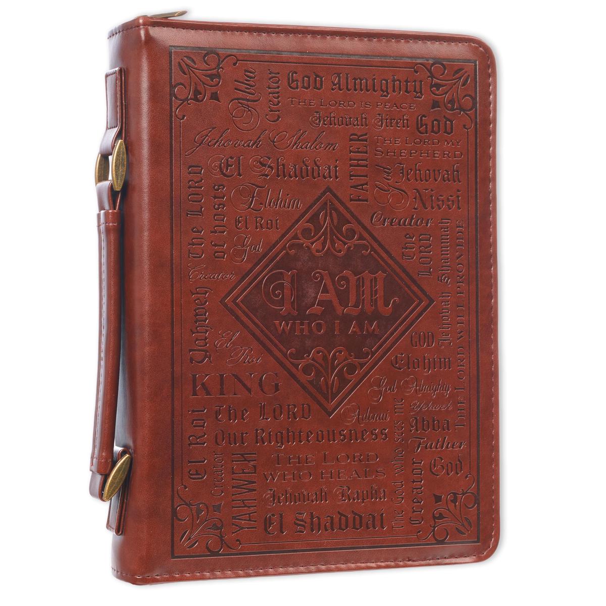 Christian Art Gifts Men's Classic Bible Cover Names of God Exodus 34:6, Brown Faux Leather