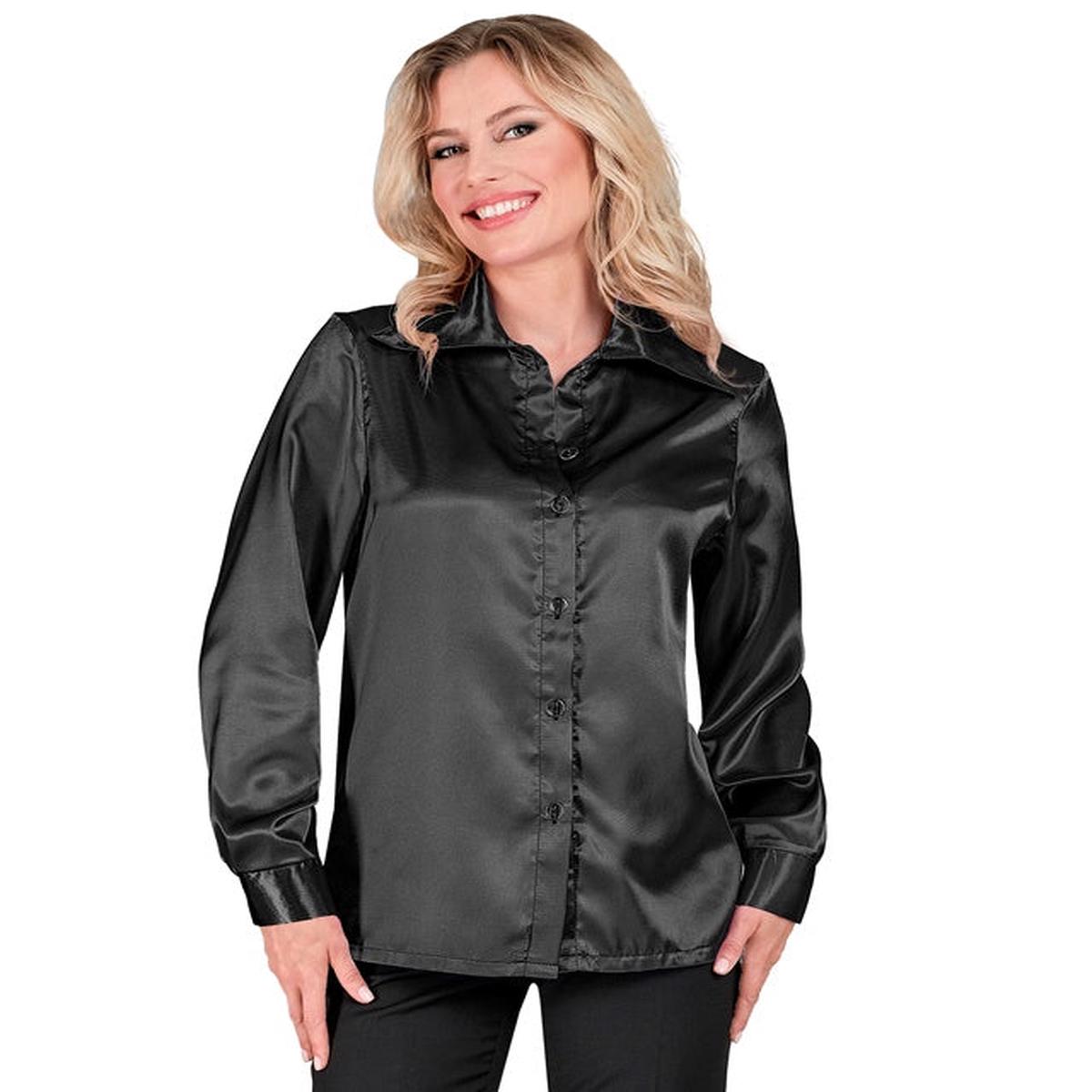 Widmann Satin Black 70s Disco Shirt (M) Black