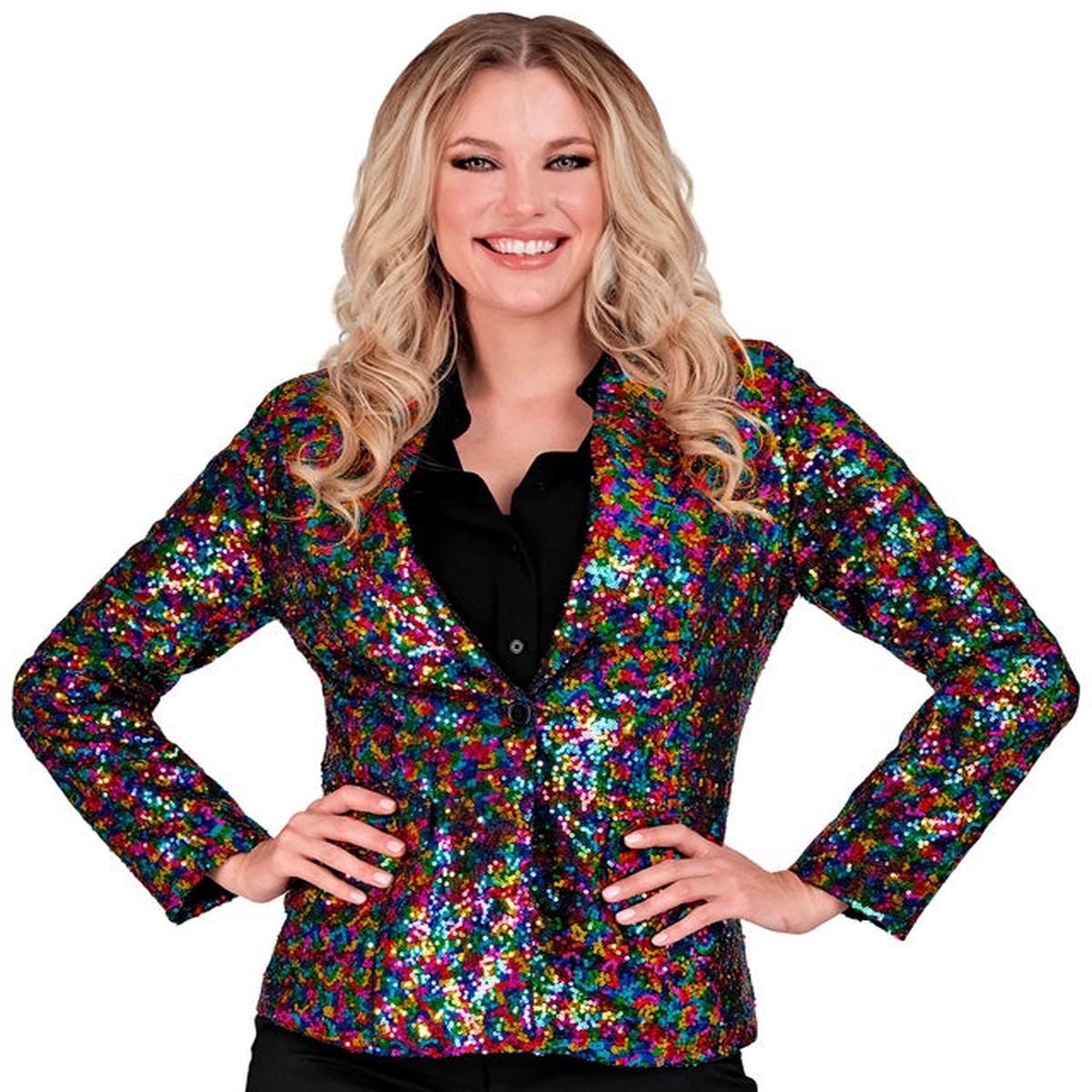 Widmann Party Fashion Jacket (Silver Sequin Jacket With Satin Collar And Pockets) (XXL) Silver