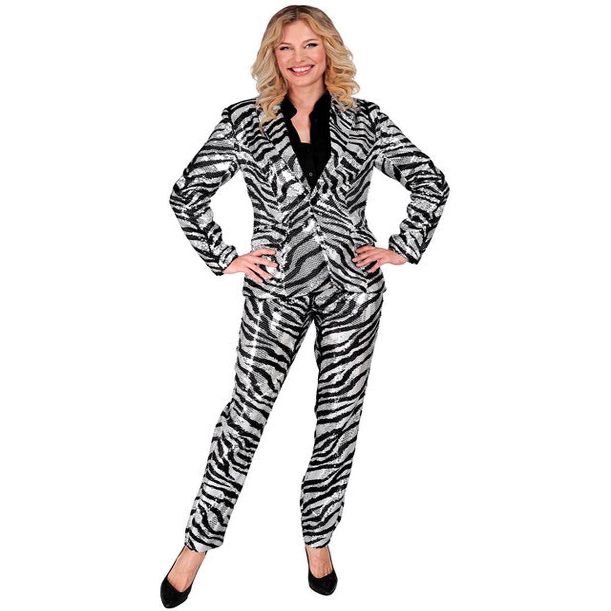 Widmann Party Fashion Pants (Animalier Zebra Sequin Pants) (M) Silver