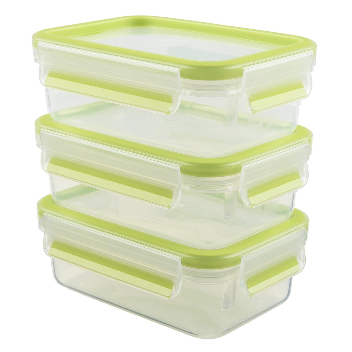 Emsa 515583 Clip & Close Colour 3-piece set of food storage containers 0.55 litres, transparent/green