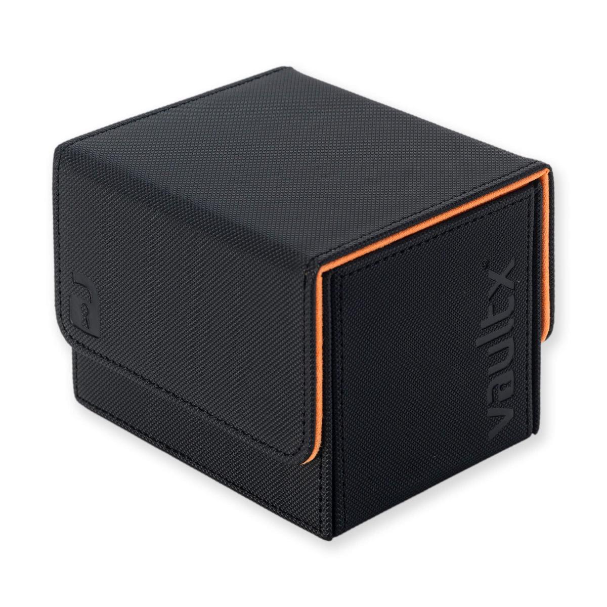 Vault X Trading Card Sideloading Deck Box, 100+ sleeved cards, Premium Exo-Tec Material, Card Holder Storage Box, Detachable Magnetic Lid, for MTG Commander Game, TCG (Black/Orange