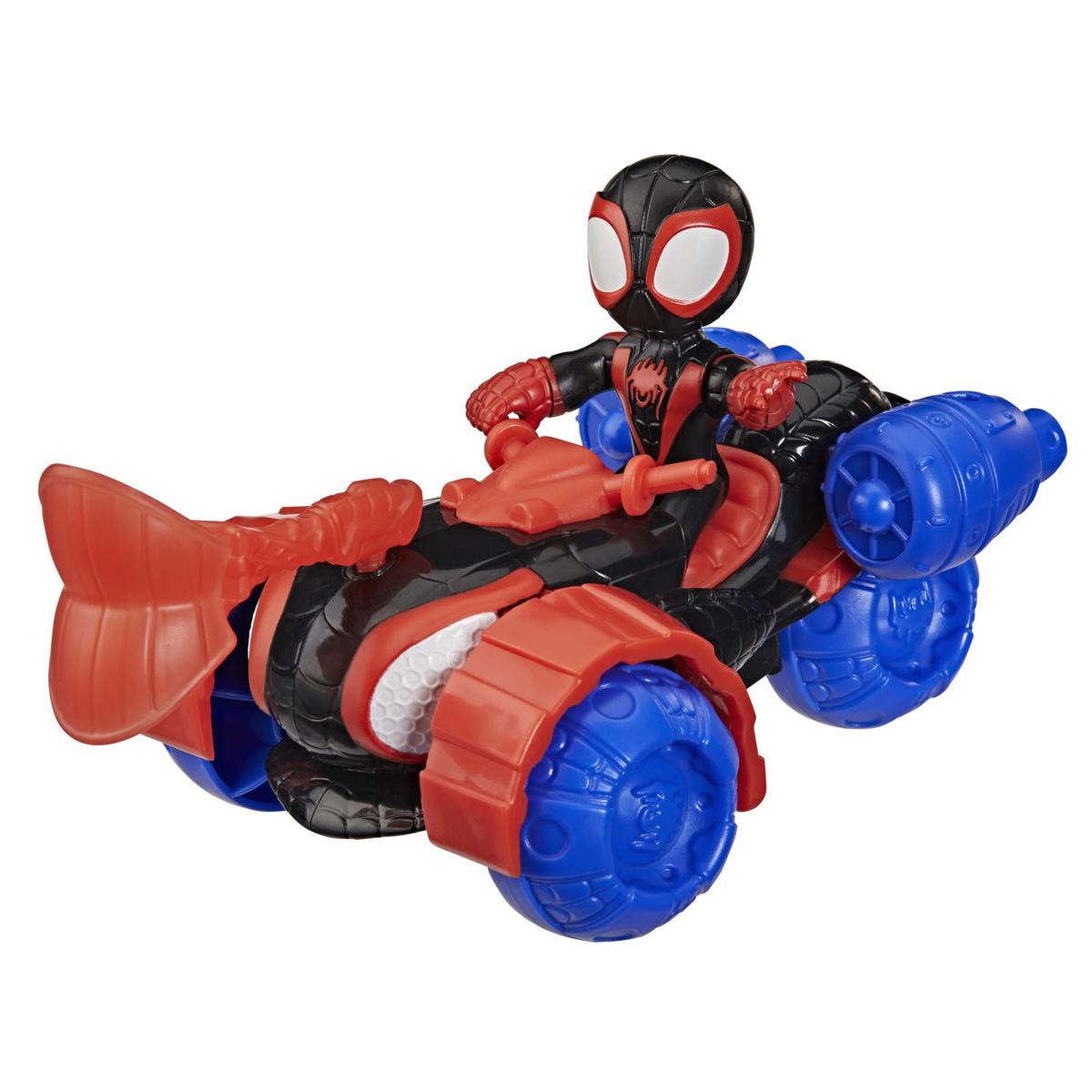 Marvel Spidey and His Amazing Friends Miles 'Spin' Morales Techno-Racer Toy Vehicle with 7.6-cm (3 inch) Action Figure, Accessory, Super Hero Toys, Ages 3+