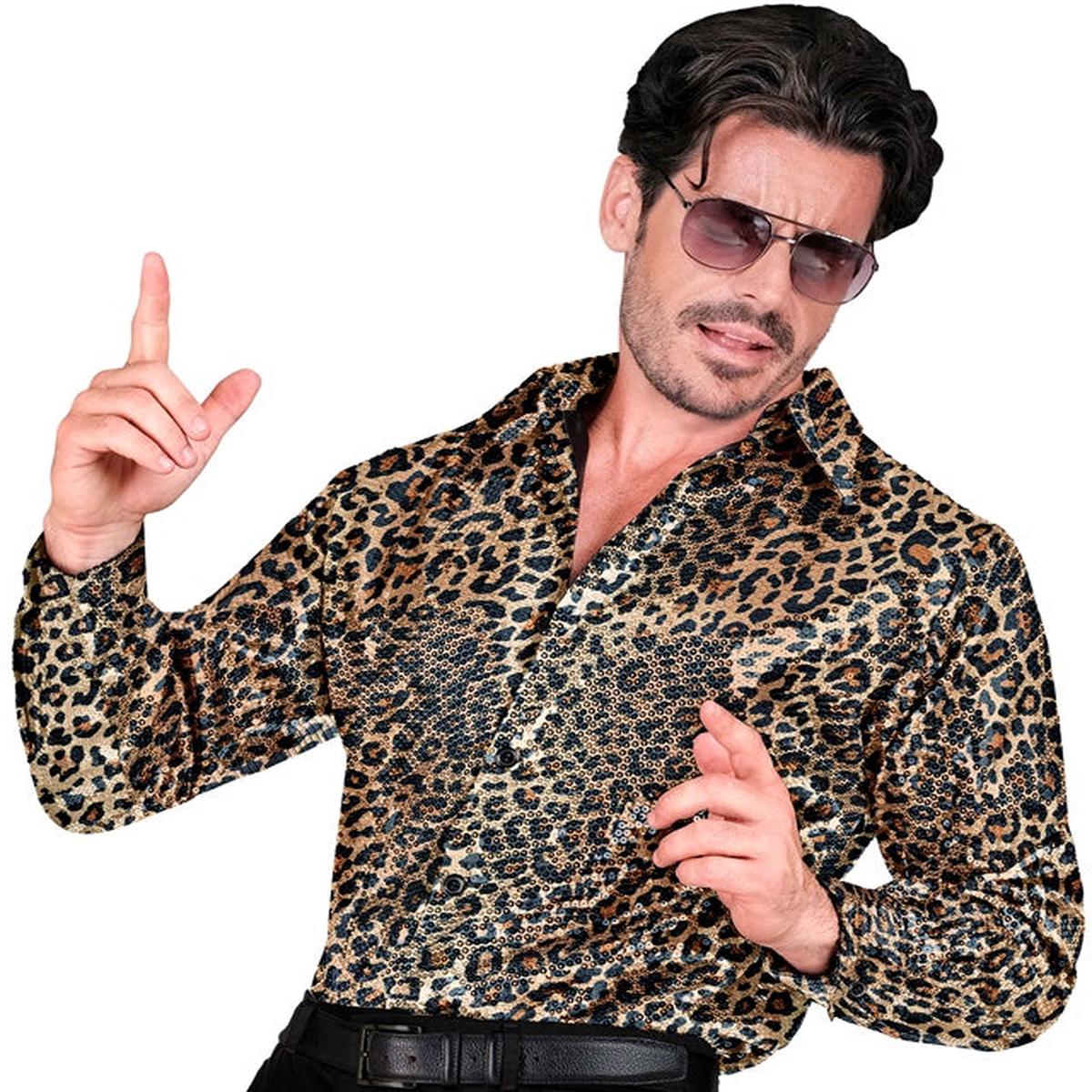 Widmann Party Fashion Shirt (Animalier Leopard Sequin Shirt) (L/XL) Gold