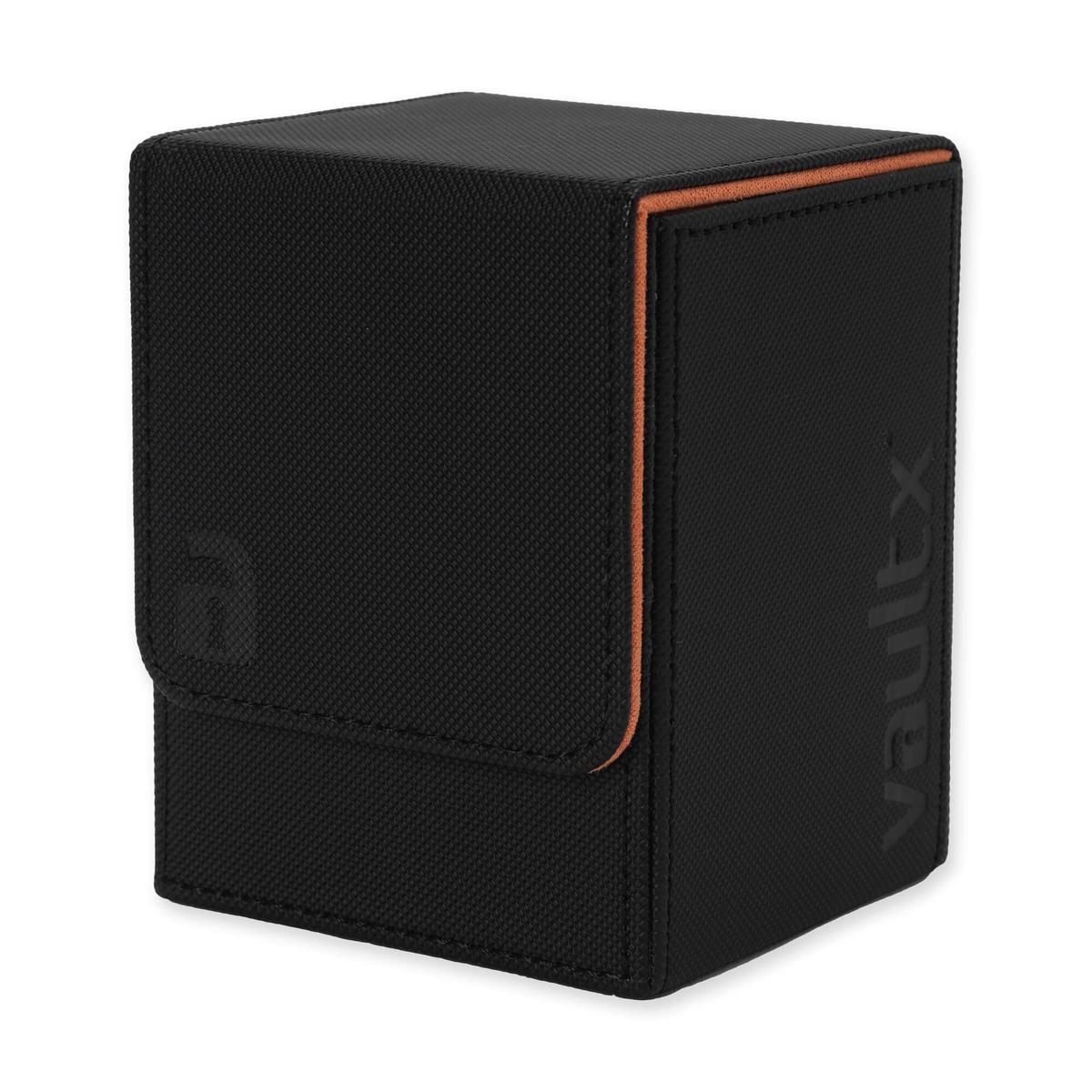 Vault X Trading Card Deck Box, 80+ sleeved cards, Premium Exo-Tec Material, Toploading Card Holder Storage Box, Magnetic Lid, for MTG Commander, TCG (Black/Orange