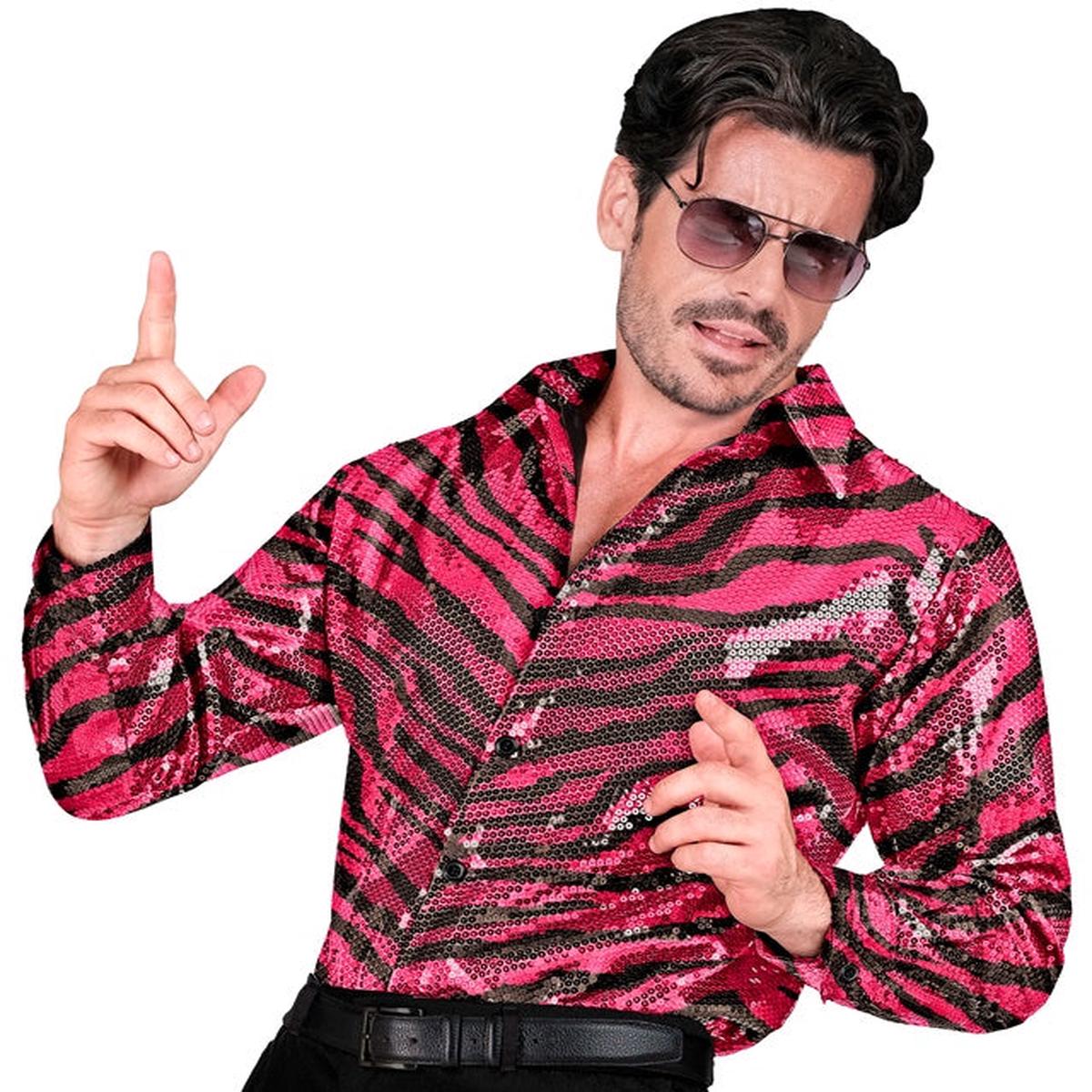 Widmann Party Fashion Shirt (Pink Animalier Sequin Shirt) (S/M) Pink