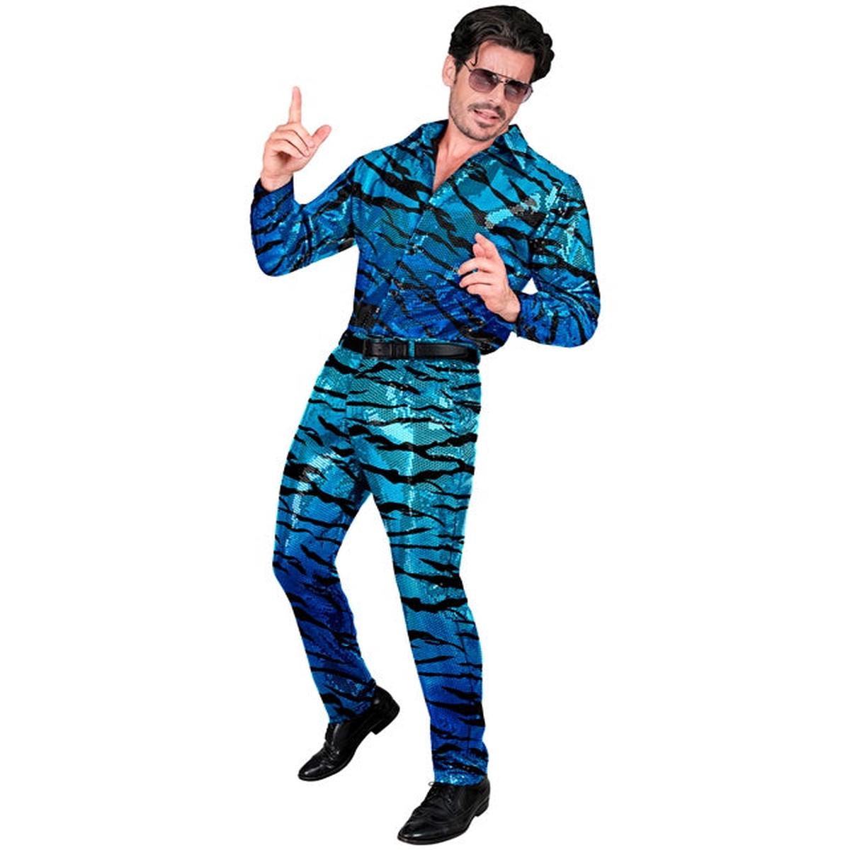 Widmann Party Fashion Pants (Blue Waves Sequin Pants) (L) Turquoise / Light Blue