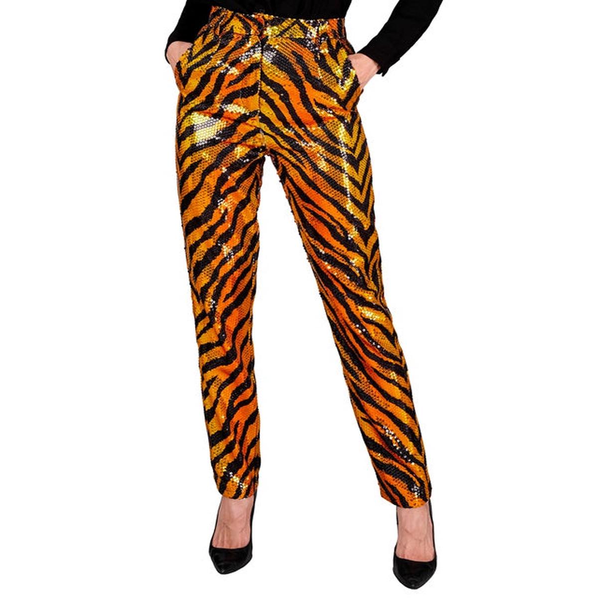 Widmann Party Fashion Pants (Animalier Tiger Sequin Pants) (S) Orange