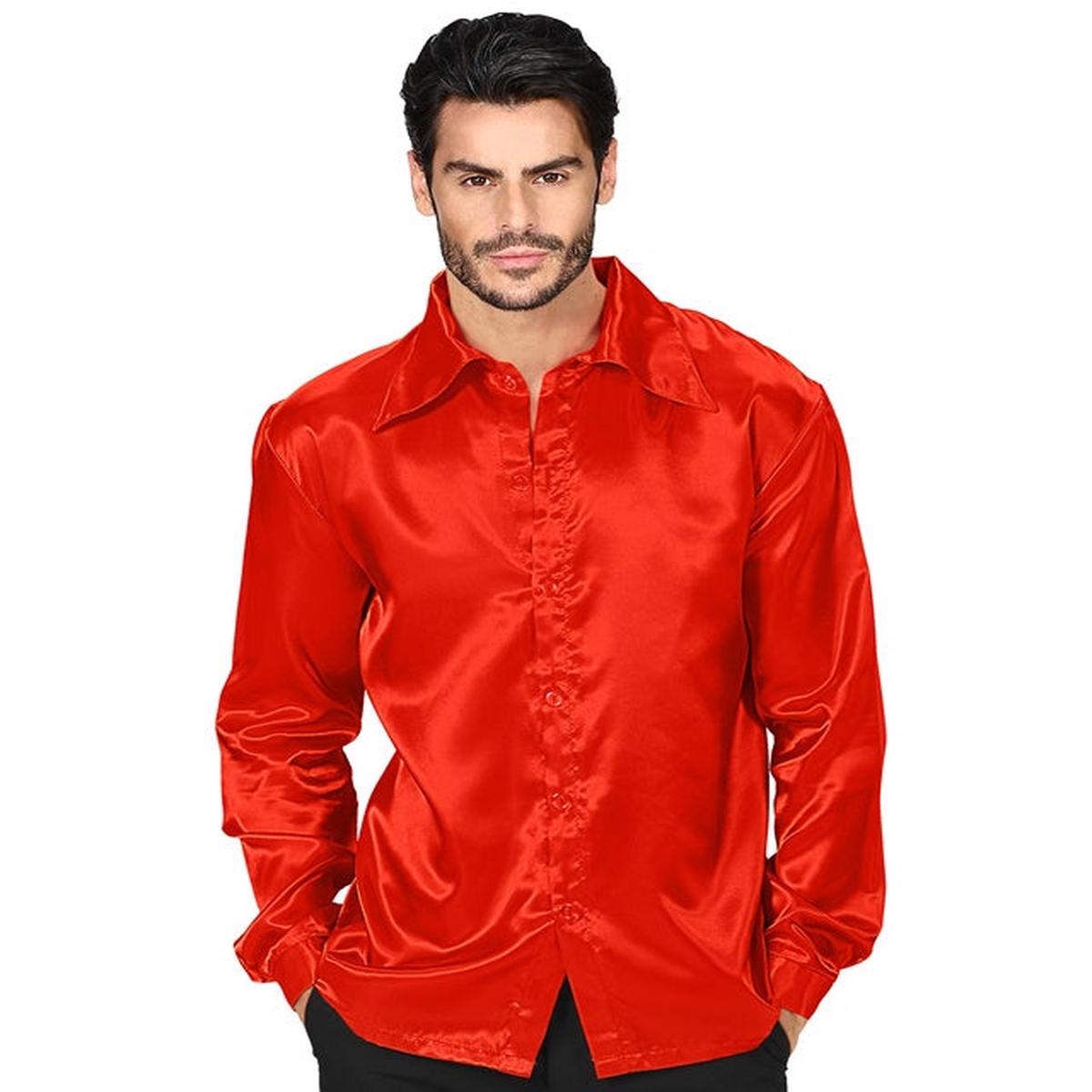 Widmann Satin Red 70s Disco Shirt (L) Red