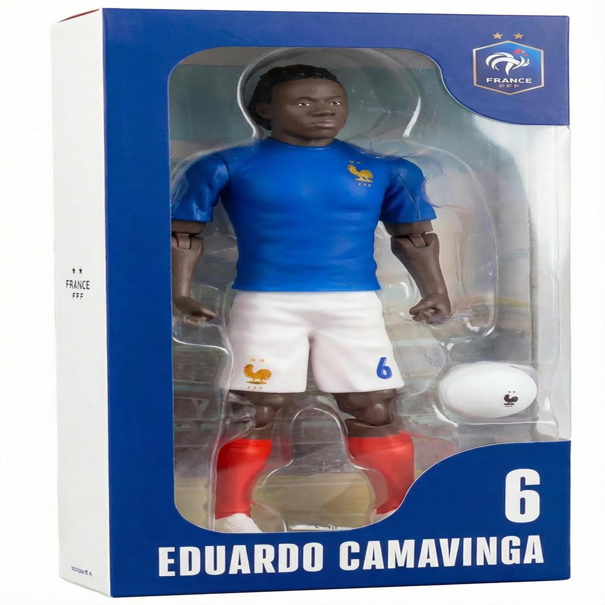 Megableu - FFF Camavinga Figure No. 6-20 cm - Large Realistic & Articulated Football Figure with 10 Points - Officially Licensed Product of the French Team - Football Toy with Ball