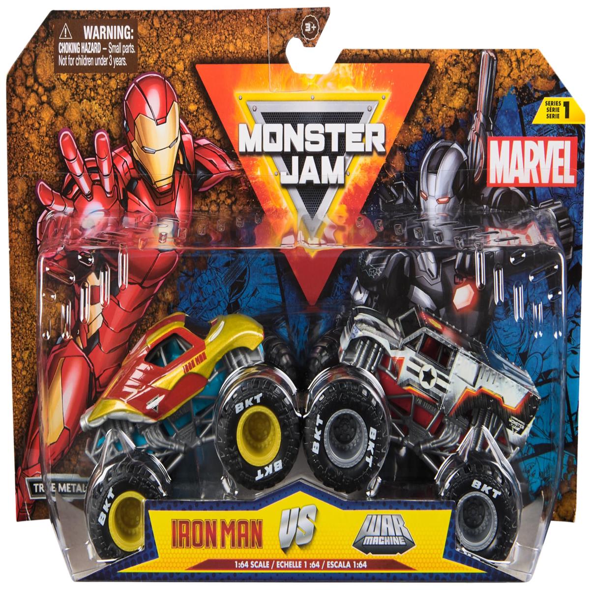 Monster Jam, Marvel Official Iron Man Vs. War Machine Die-Cast Monster Trucks, 1:64 Scale, Kids Toys for Boys and Girls Aged 3 and up