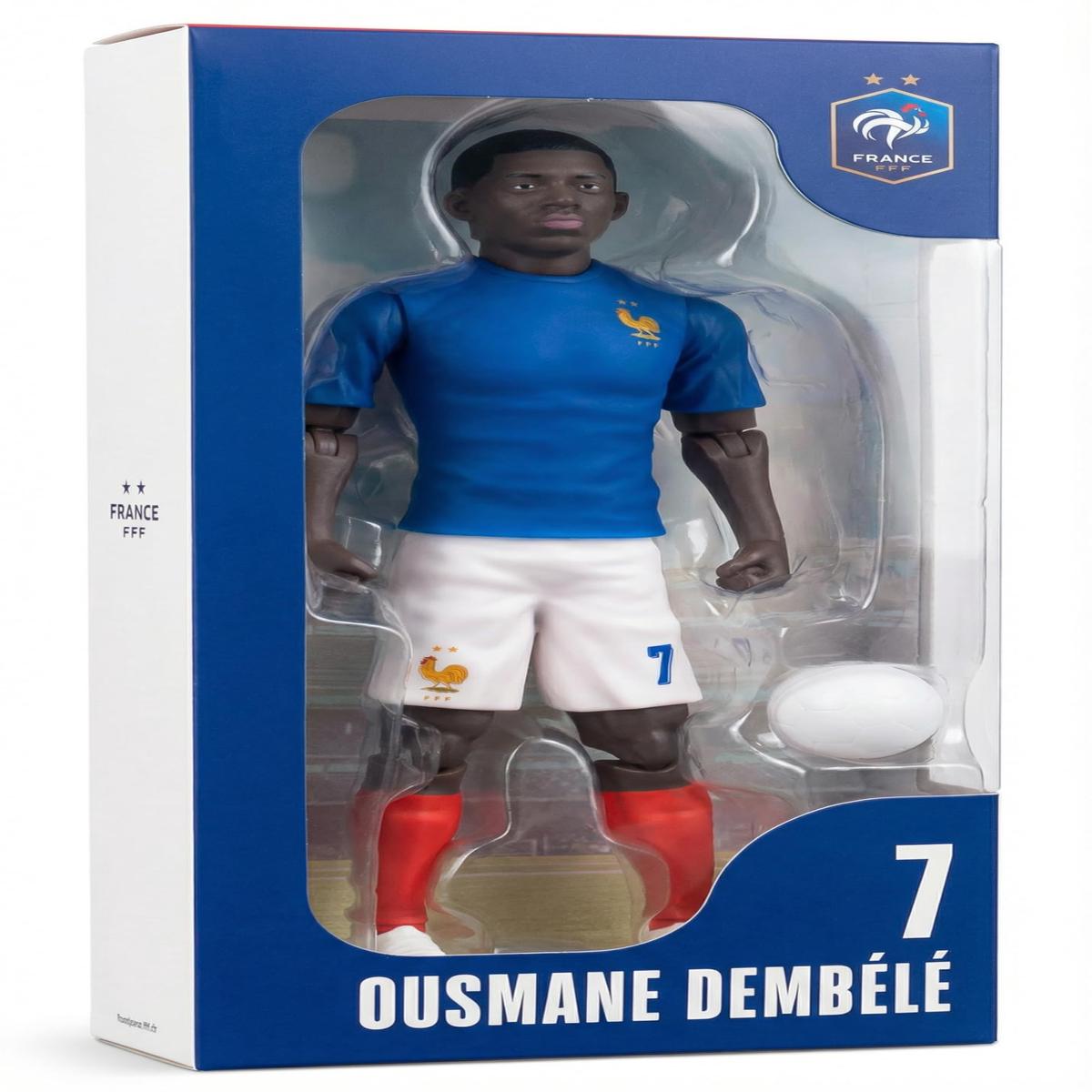 Megableu - FFF Dembl No. 7 - 20 cm - Large Realistic & Articulated Football Figure with 10 Points - Officially Licensed Product of the French Team - Football Toy with Ball