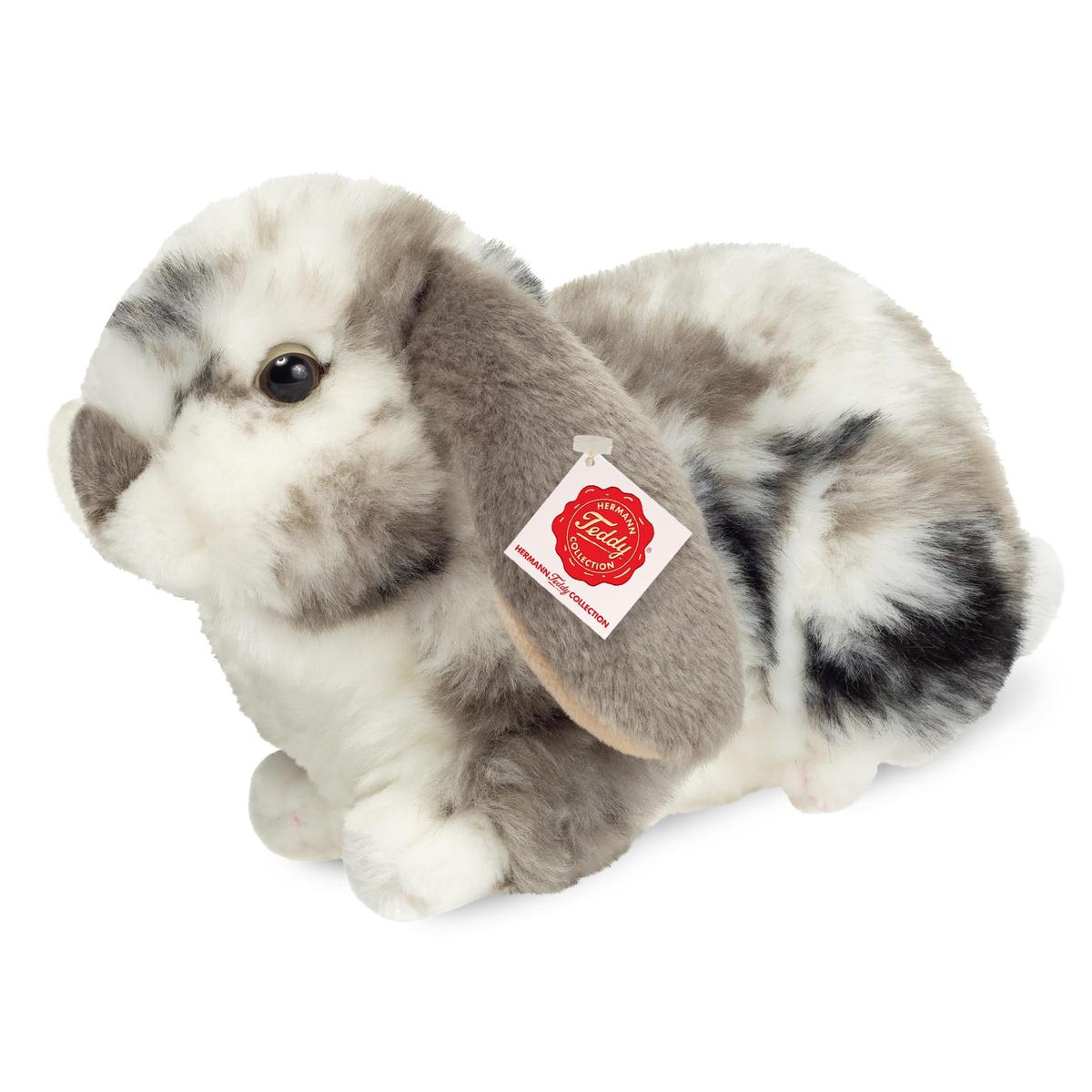 Teddy Hermann 93733 Ram Konijn grijs-wit geveegd 23 cm, knuffeldier, pluche dier met gerecyclede vulling
