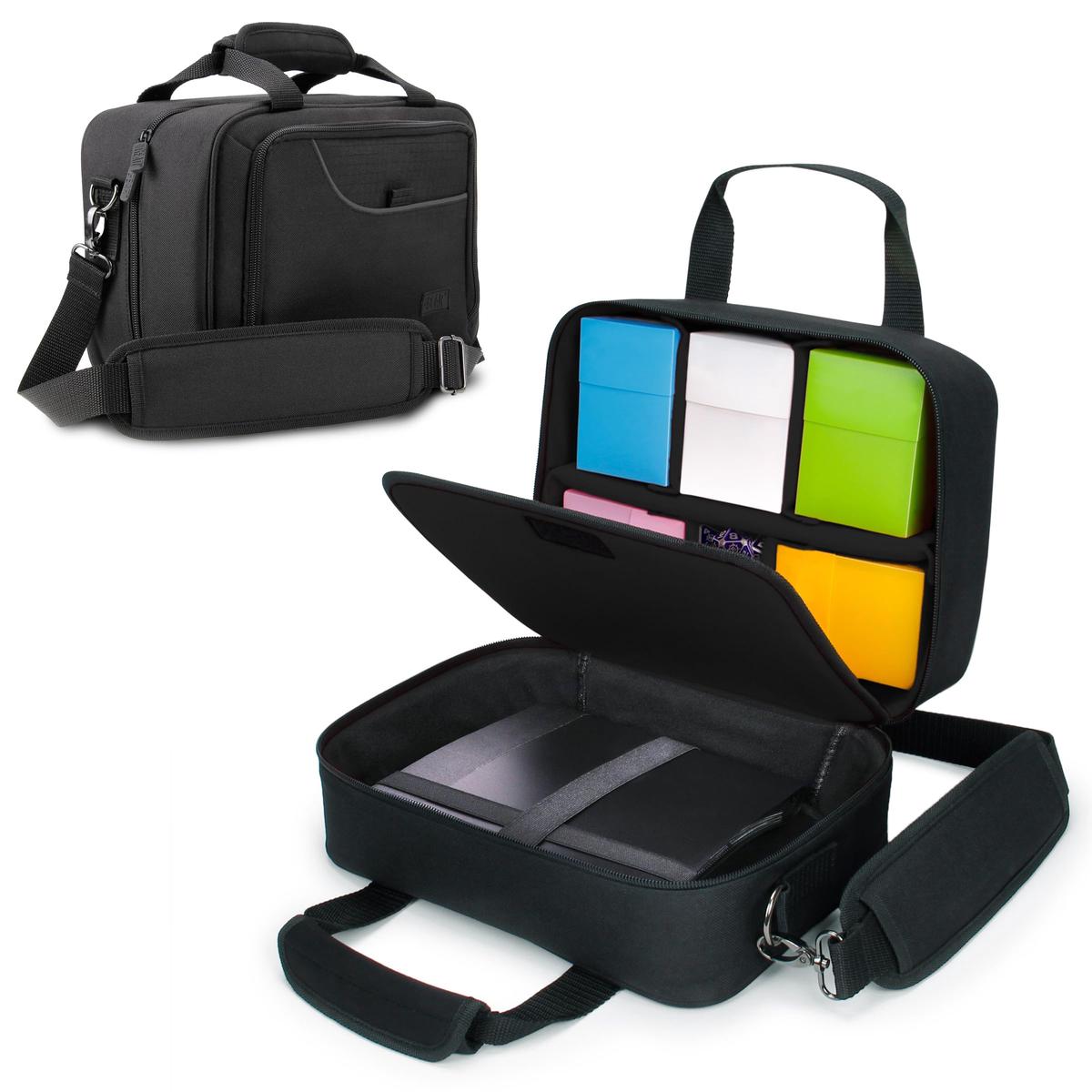 USA Gear Kartendeck-Aufbewahrungstasche, kompatibel mit TCG- und CCG-Kartenspielen  Kartenschutztasche mit Riemen, Anpassbarer Innenraum  Passend fr Boxen und lose Karten  Schwarz