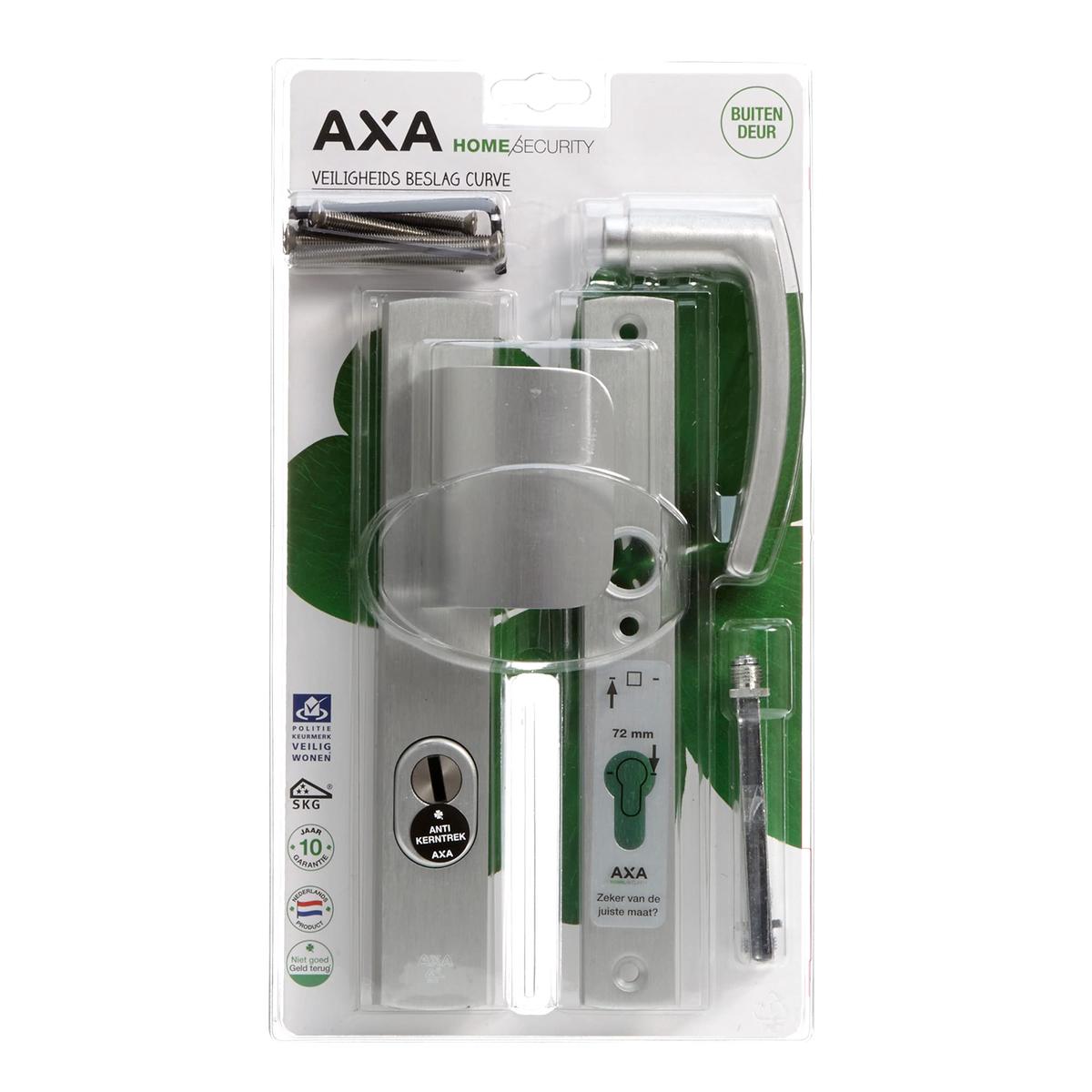 Axa Veiligheids Deurbeslag Set - Curve Plus - Deurkruk Aluminium - Smal D-Duwer + Kruk - Pc72 - Anti-Kerntrek - Omkeerba
