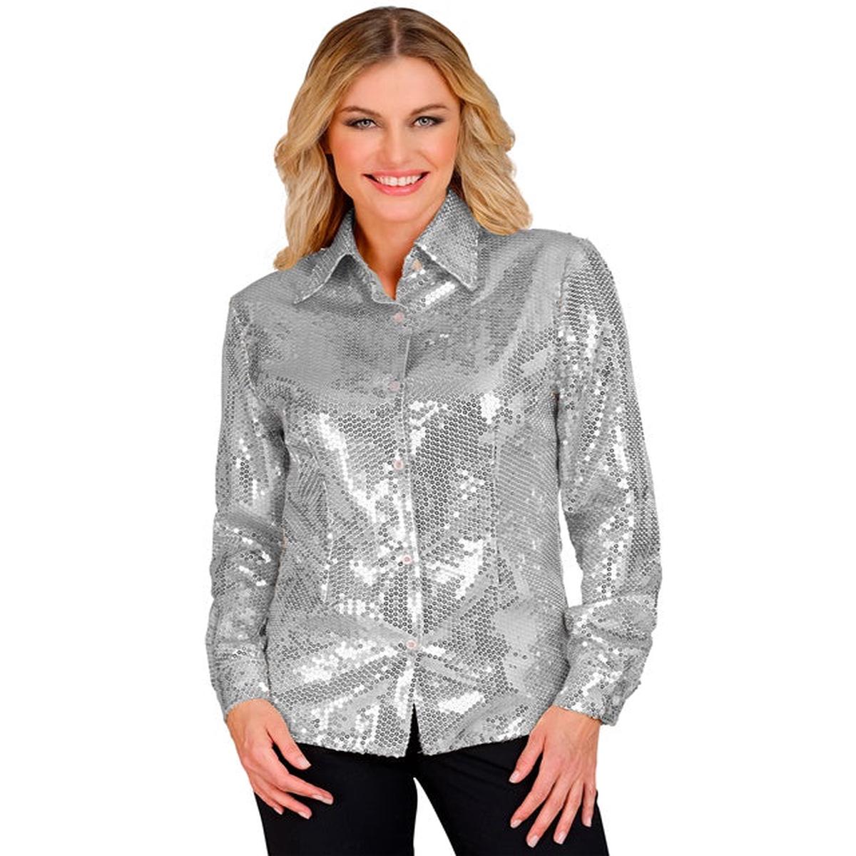 Widmann Party Fashion Shirt (Silver Sequin Shirt) (L/XL) Silver