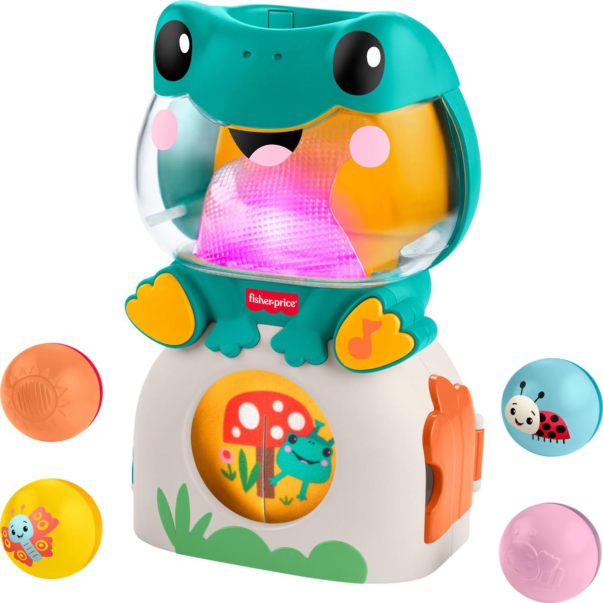 Fisher-Price Baby Toy Light-Up & Roll Frog Musical Ball Drop Activity & 3 Balls for Developmental Play Infants & Toddlers Ages 6+ Months, JLB96
