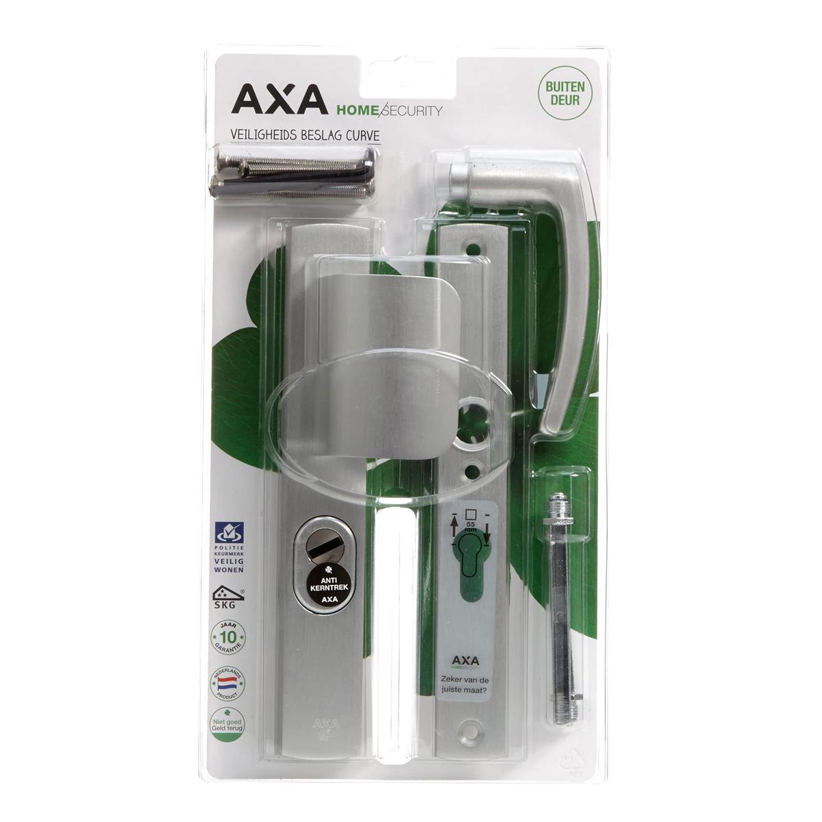 Axa Veiligheids Deurbeslag Set - Curve Plus - Deurkruk Aluminium - Smal D-Duwer + Kruk - Pc55 - Anti-Kerntrek - Omkeerba