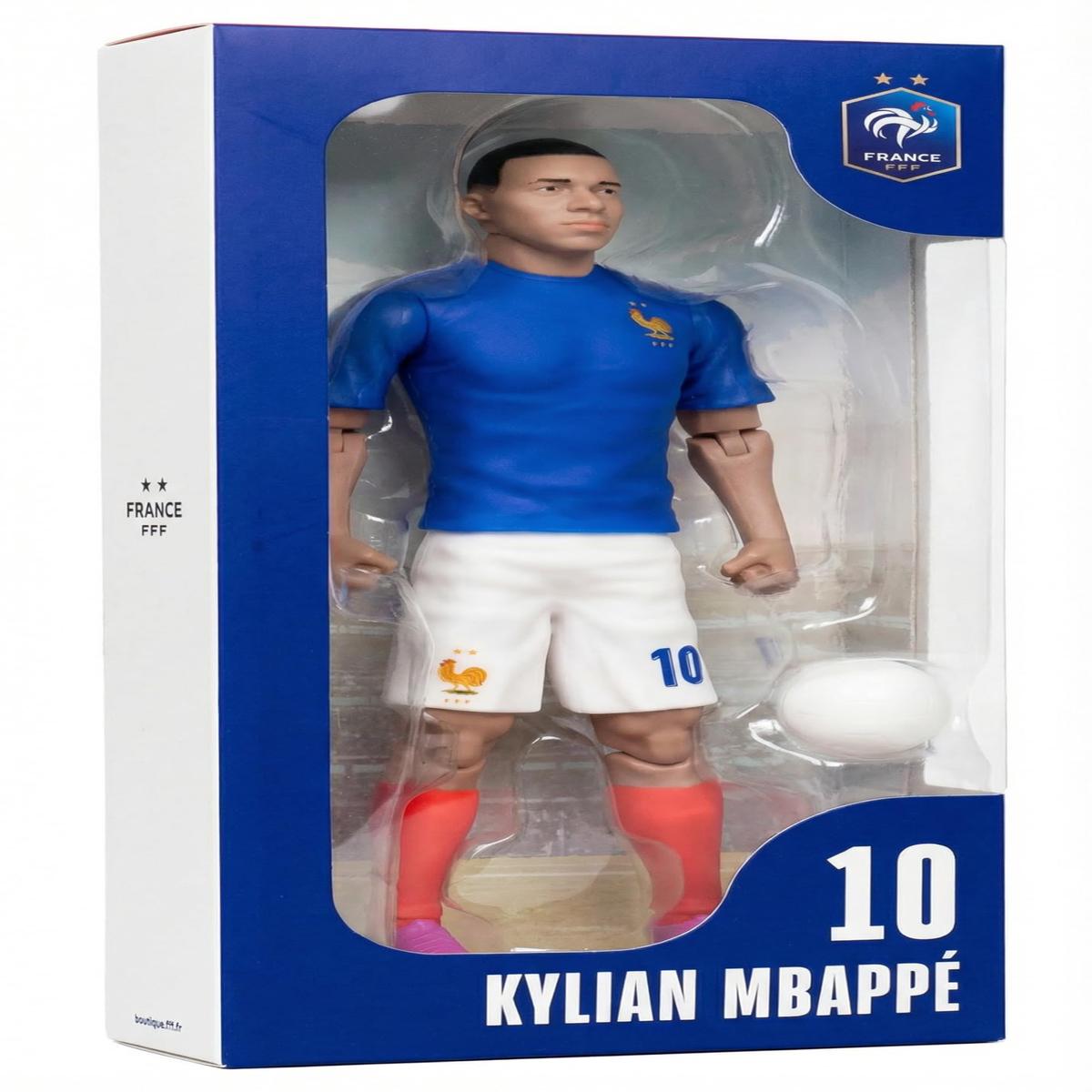 Megableu - FFF Figure Killian Mbapp No. 10 - 20 cm - Large Realistic & Articulated Football Figure with 10 Points - Officially Licensed Product of the French Team - Football with Ball