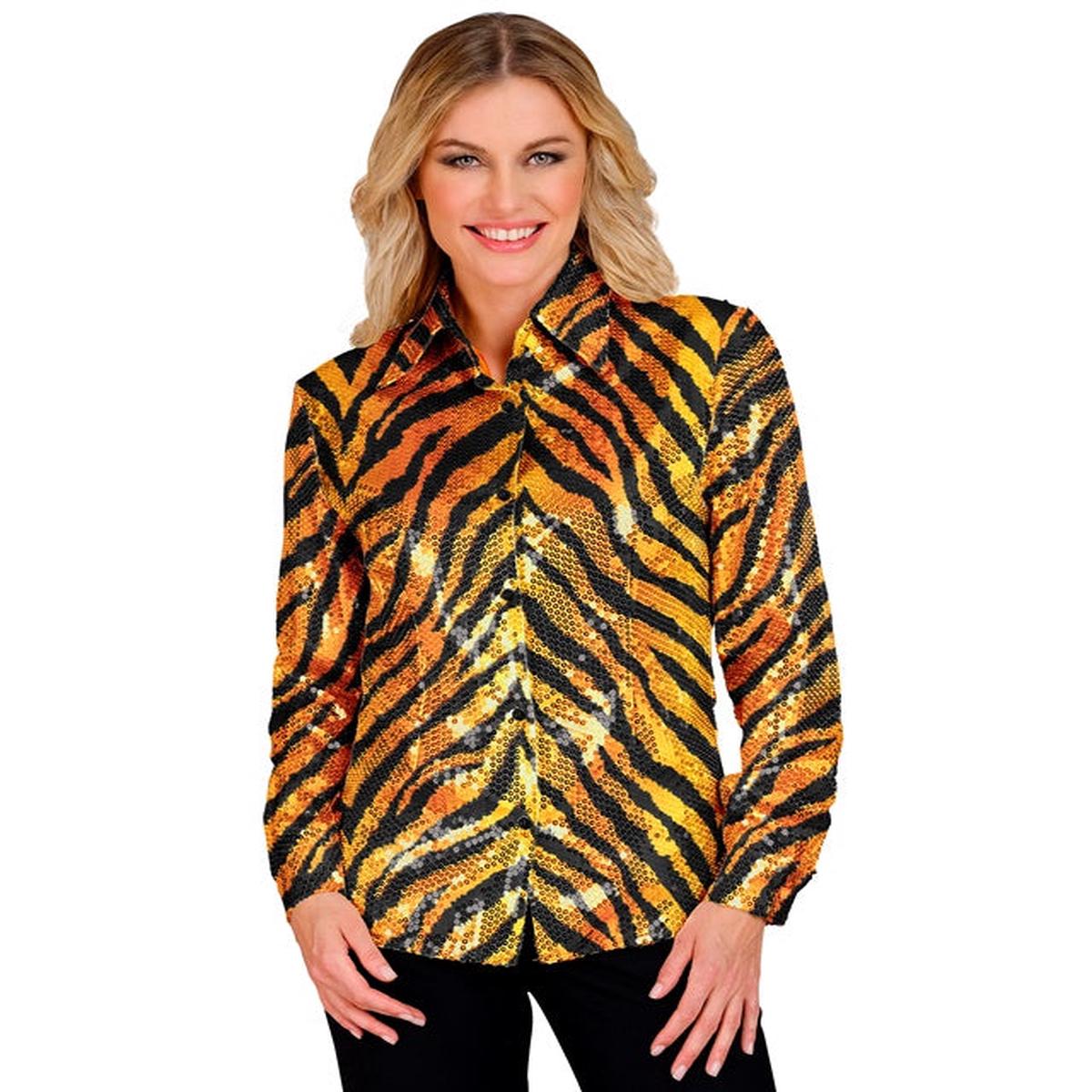 Widmann Party Fashion Shirt (Rainbow Animalier Tiger Sequin Shirt) (XXL) Rainbow