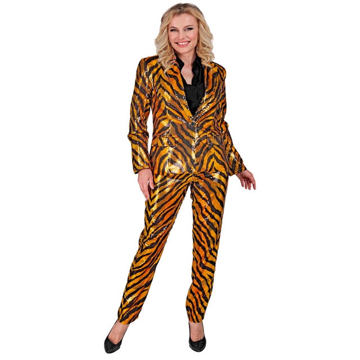 Widmann Party Fashion Pants (Animalier Tiger Sequin Pants) (M) Orange
