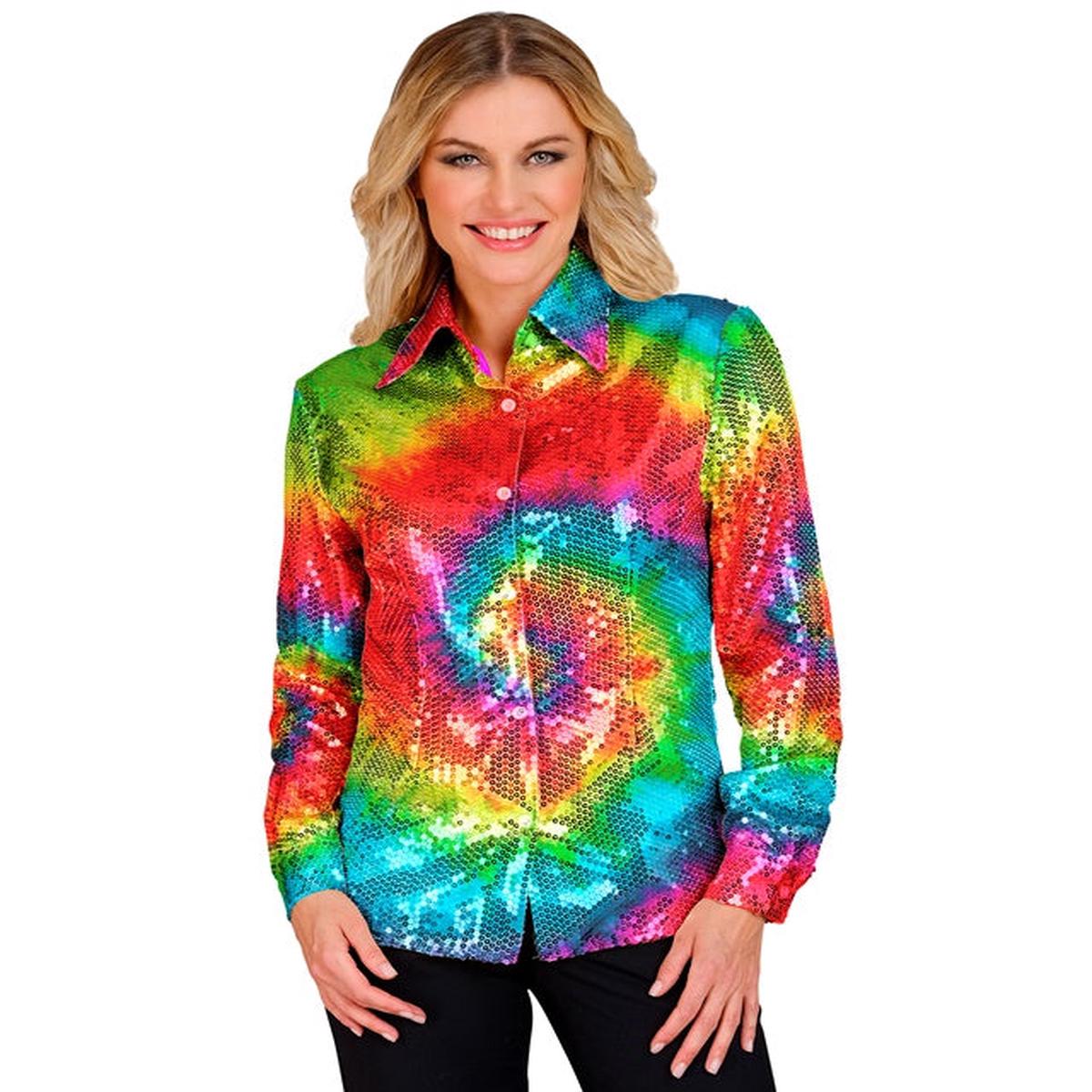 Widmann Party Fashion Shirt (Tie Dye Sequin Shirt) (S/M) Rainbow