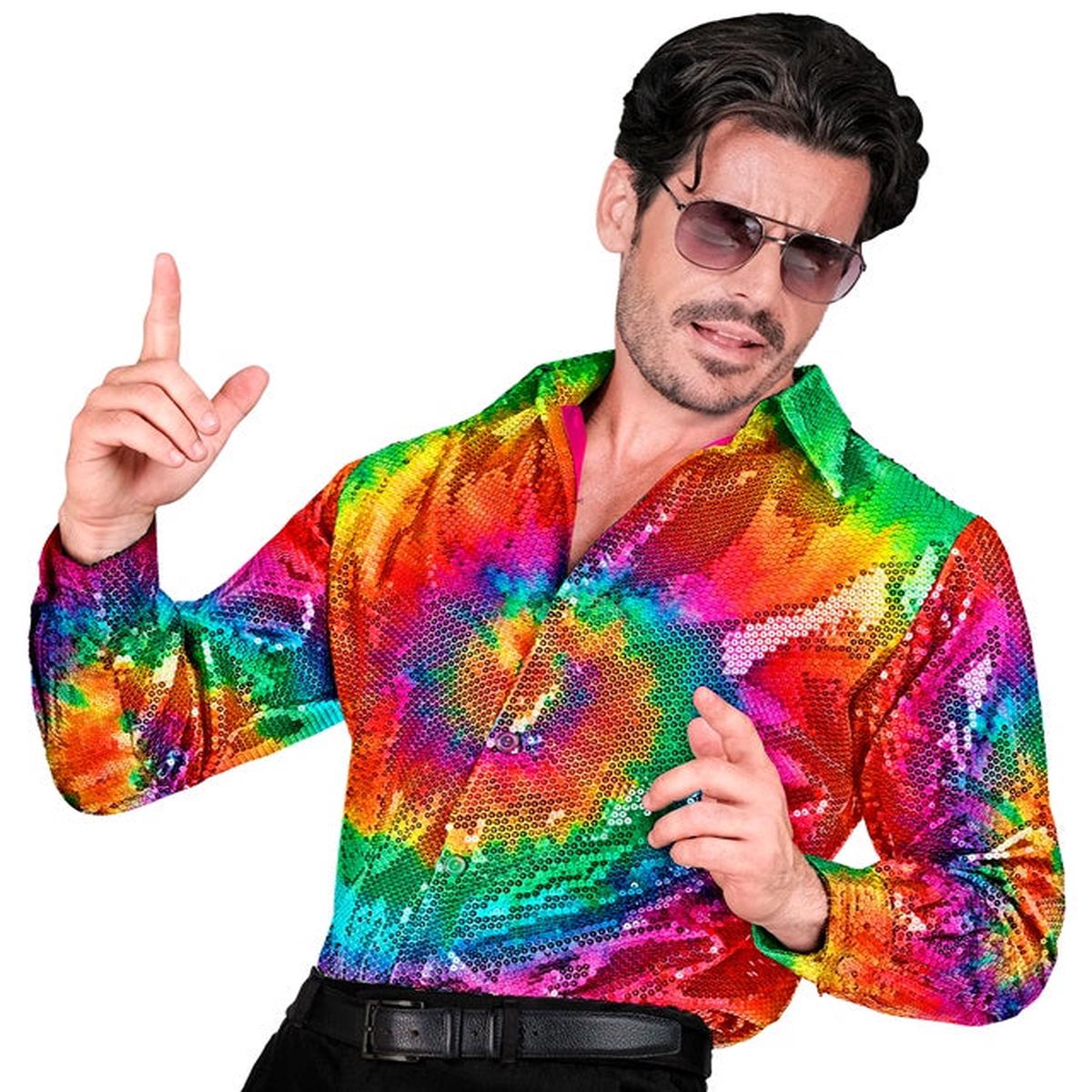 Widmann Party Fashion Shirt (Tie Dye Sequin Shirt) (L/XL) Rainbow