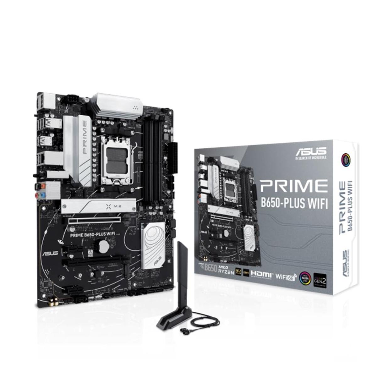 ASUS Prime B650 Plus WiFi, Scheda Madre AMD ATX, Ryzen 9000/8000/7000, DDR5, PCIe 5.0, Supporto M.2, Lan 2.5Gb, WiFi 6E, DP, HDMI, USB-C 10Gbps e USB-C 5Gbps, Thunderbolt, AURA Sync, Nera
