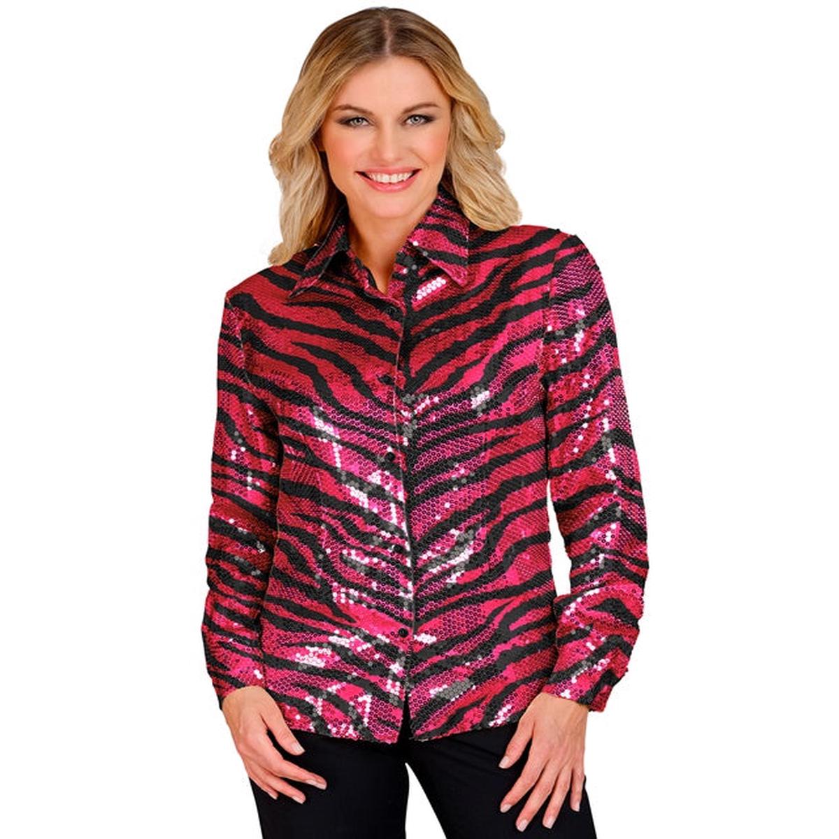 Widmann Party Fashion Shirt (Pink Animalier Sequin Shirt) (L/XL) Pink