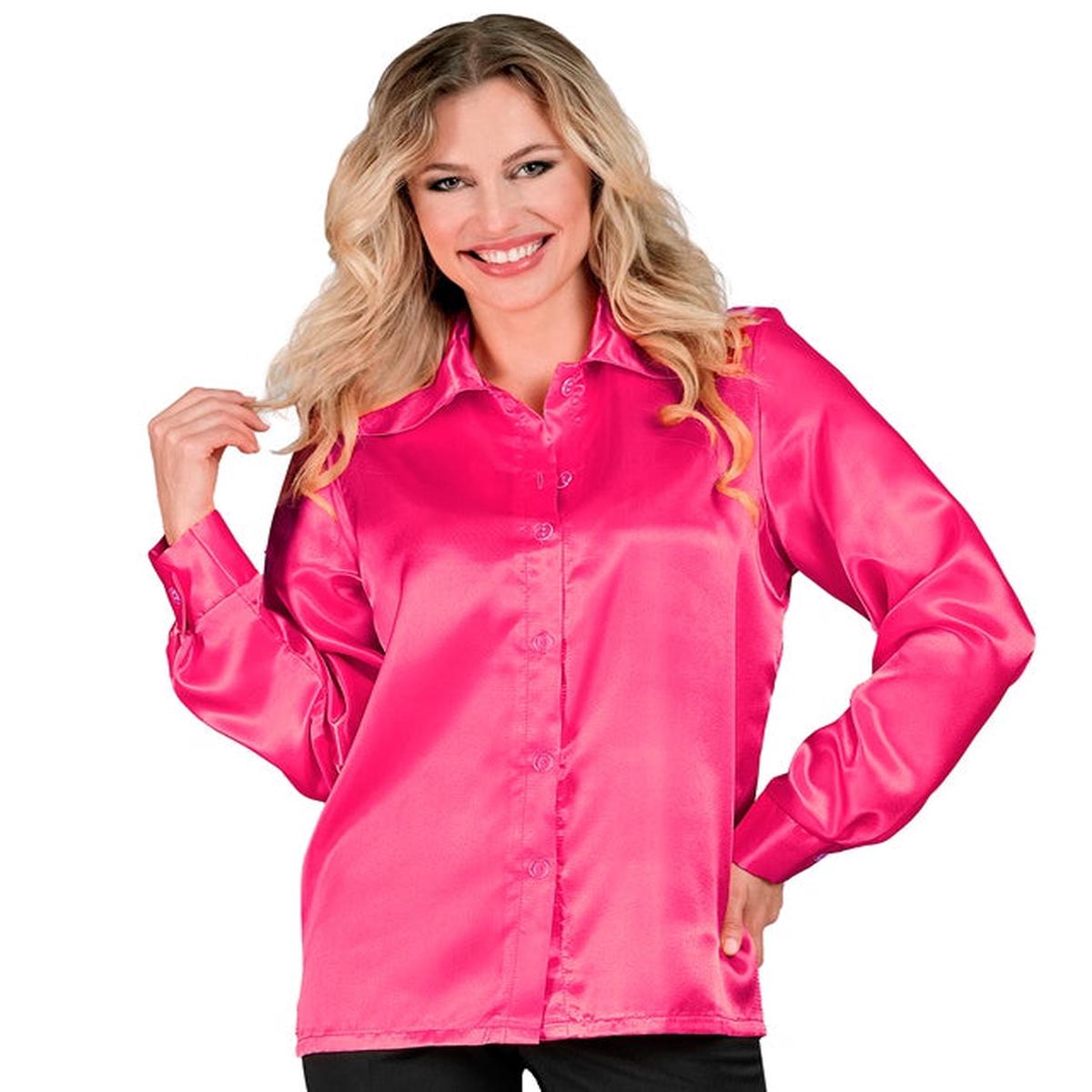 Widmann Satin Pink 70s Disco Shirt (M) Pink