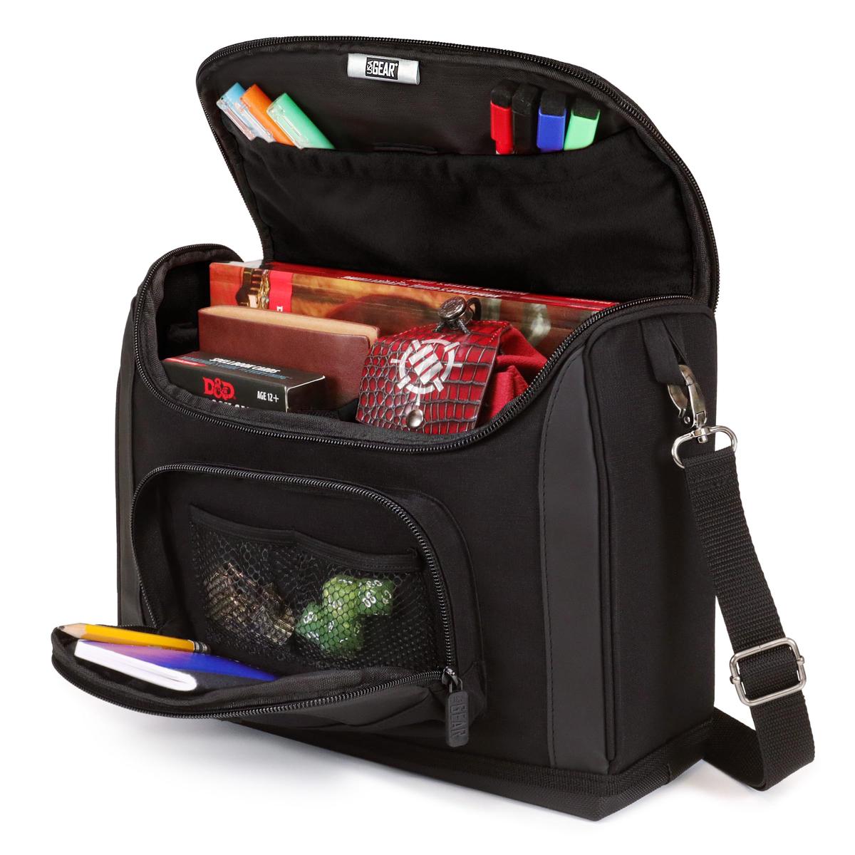 USA Gear Kompakte Reisetasche kompatibel mit Dungeons & Dragons Zubehr - Kleine DND Tasche fr RPG Spieler mit Platz fr Players Handbook, Charakterbgen, Wrfel, Marker & Mini-Ausrstung (Schwarz