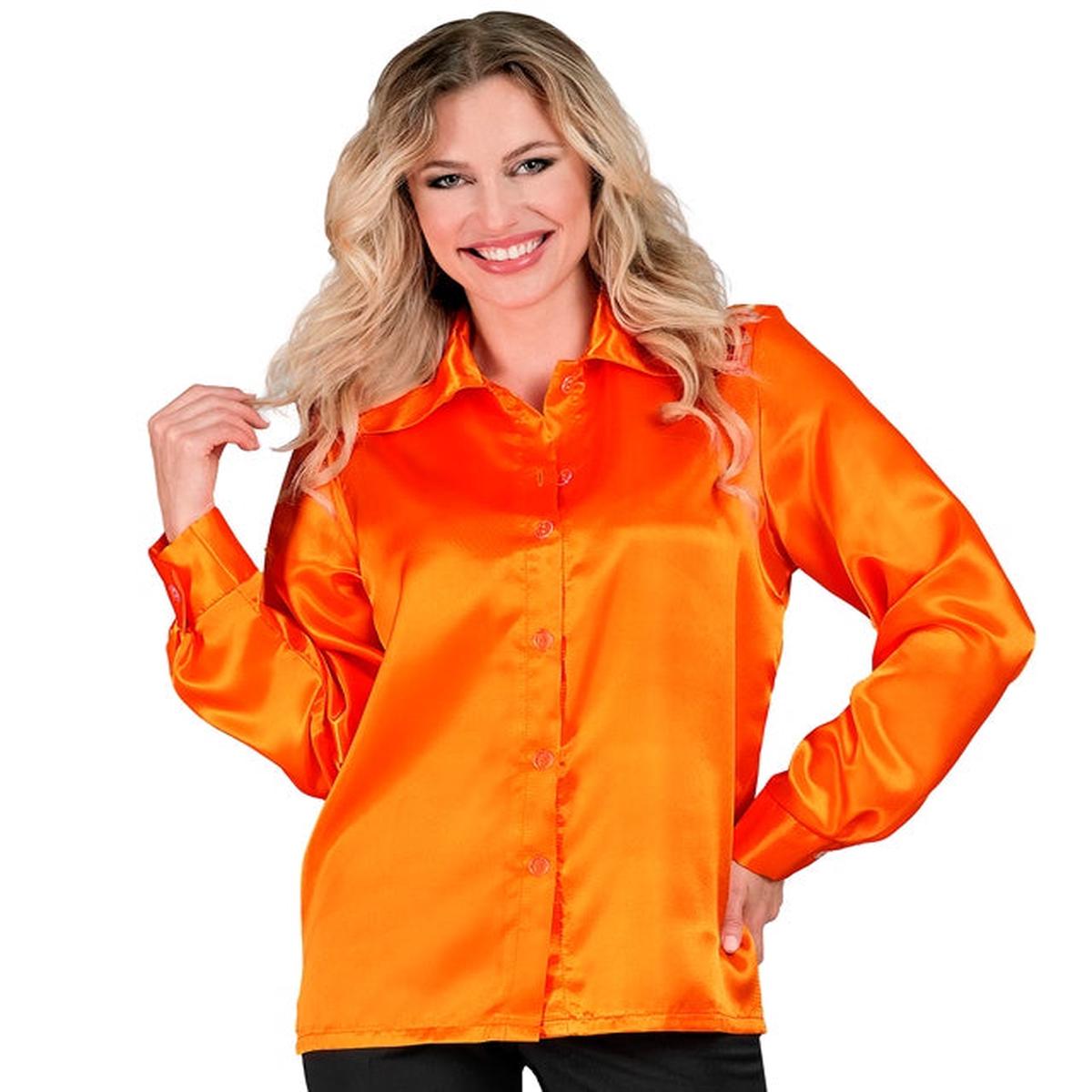 Widmann Satin Orange 70s Disco Shirt (M) Orange