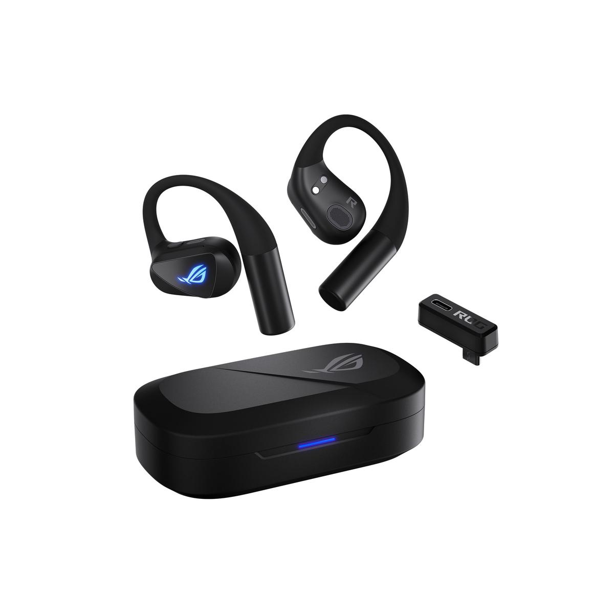 ASUS ROG Cetra Open - Auricolari Gaming Wireless, Connessione ROG SpeedNova 2,4 GHz e BT 6.0, Driver in Carbonio da 14,2 mm, Cancellazione del rumore IA, Fino a 64 Ore di Riproduzione, Nero