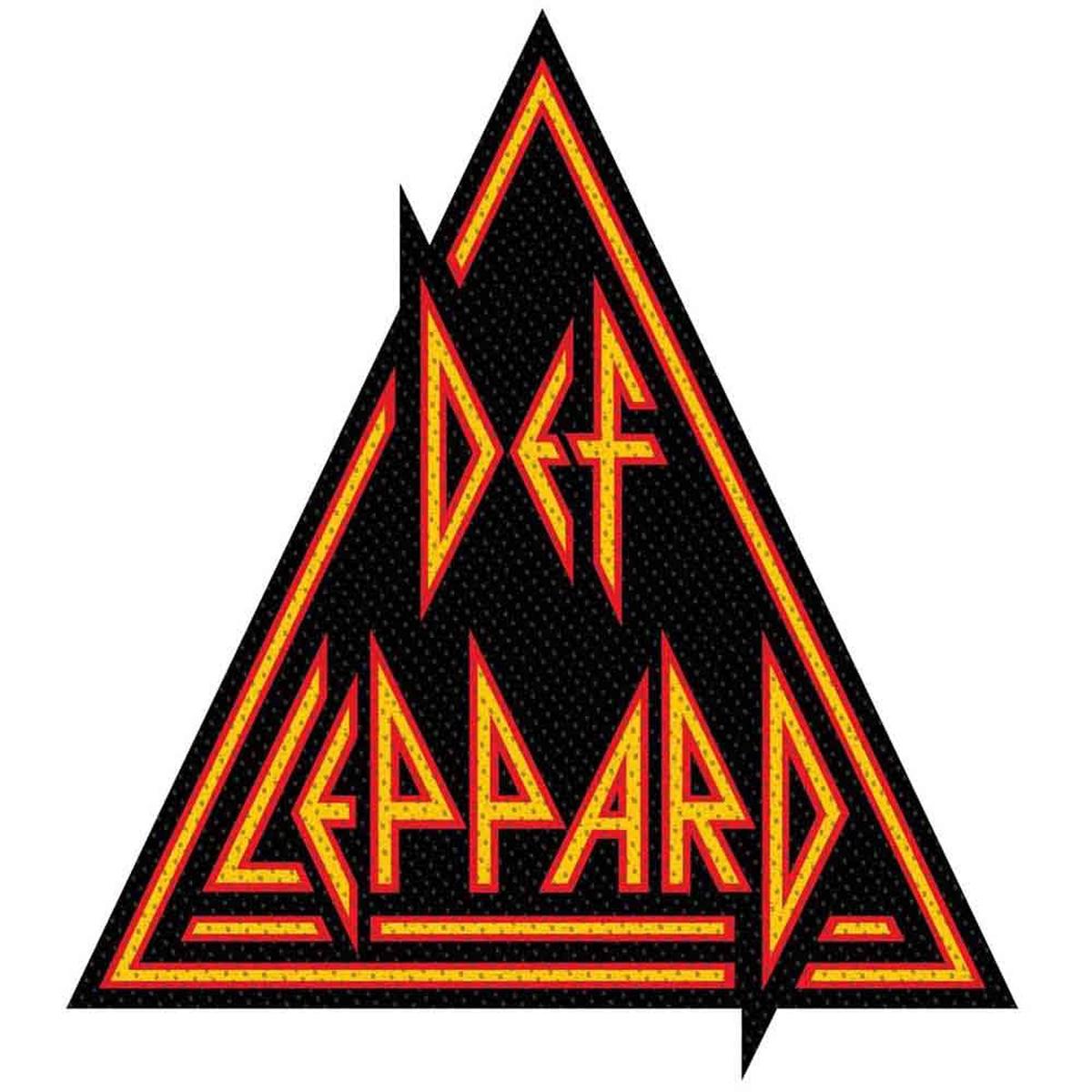 Def Leppard Rectangular Logo Cutout Patch, 100mm x 50mm, Polyester, Self Adhesive, Red, Yellow, Black, Official Merchandise