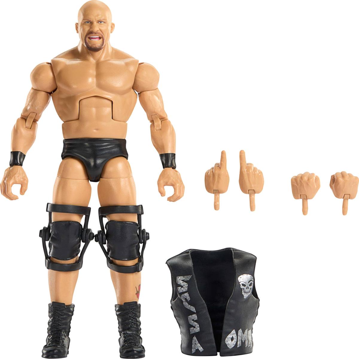Mattel WWE Elite Actionfigur und Zubehrteile, Greatest Hits 2025, ca. 15 cm groe Sammelfigur Stone Cold Steve Austin mit 25 Bewegungspunkten und austauschbaren Hnden, JHT58