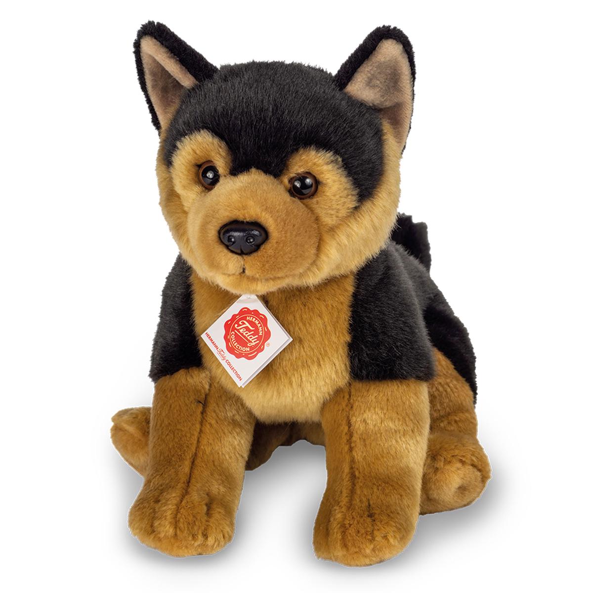 Teddy Hermann 91946 Herdershond Pup, zittend 30 cm, knuffeldier, pluche dier met gerecyclede vulling