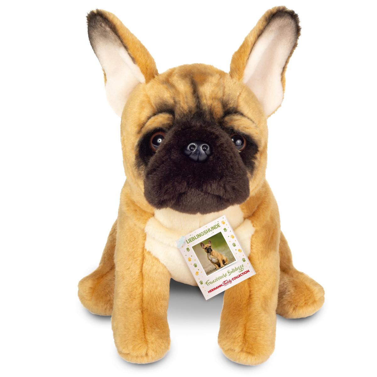 Teddy Hermann 91987 Franse bulldog 27 cm, speciale editie favoriete hond, knuffeldier, pluche dier met gerecyclede vulling